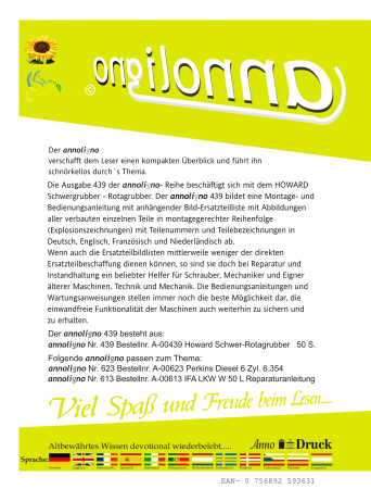 HOWARD Schwergrubber – Rotagrubber Montageanleitung &  Bild Bedienungsanleitung & Wartungsanleitung & Bild- Ersatzteilliste & Explosionszeichnungen - annoligno 439